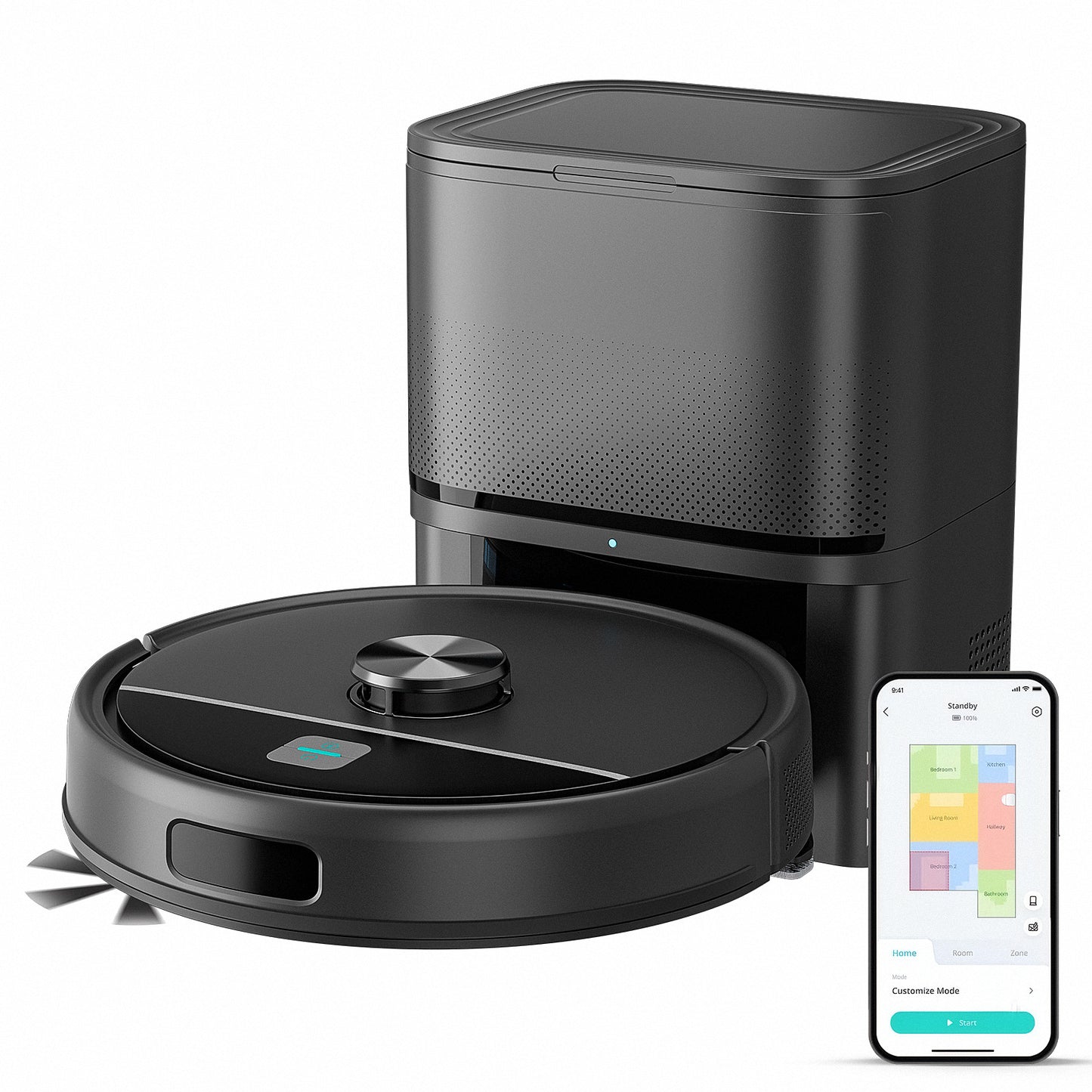 Select Society Robot Vacuum Cleaner efficiently cleaning a modern living room, demonstrating its quiet operation and smart ho