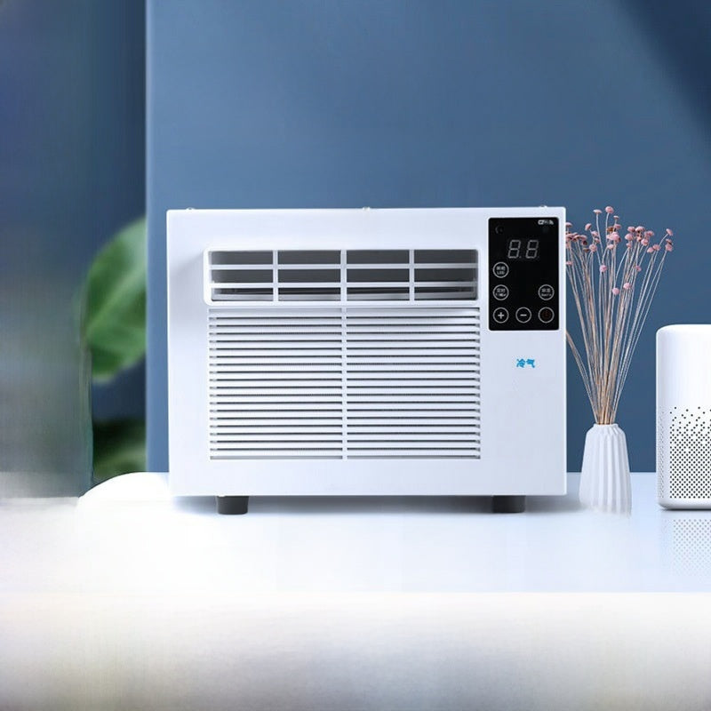 Select Society Portable Air Conditioner in a modern living room, demonstrating its compact design and quiet operation for hom