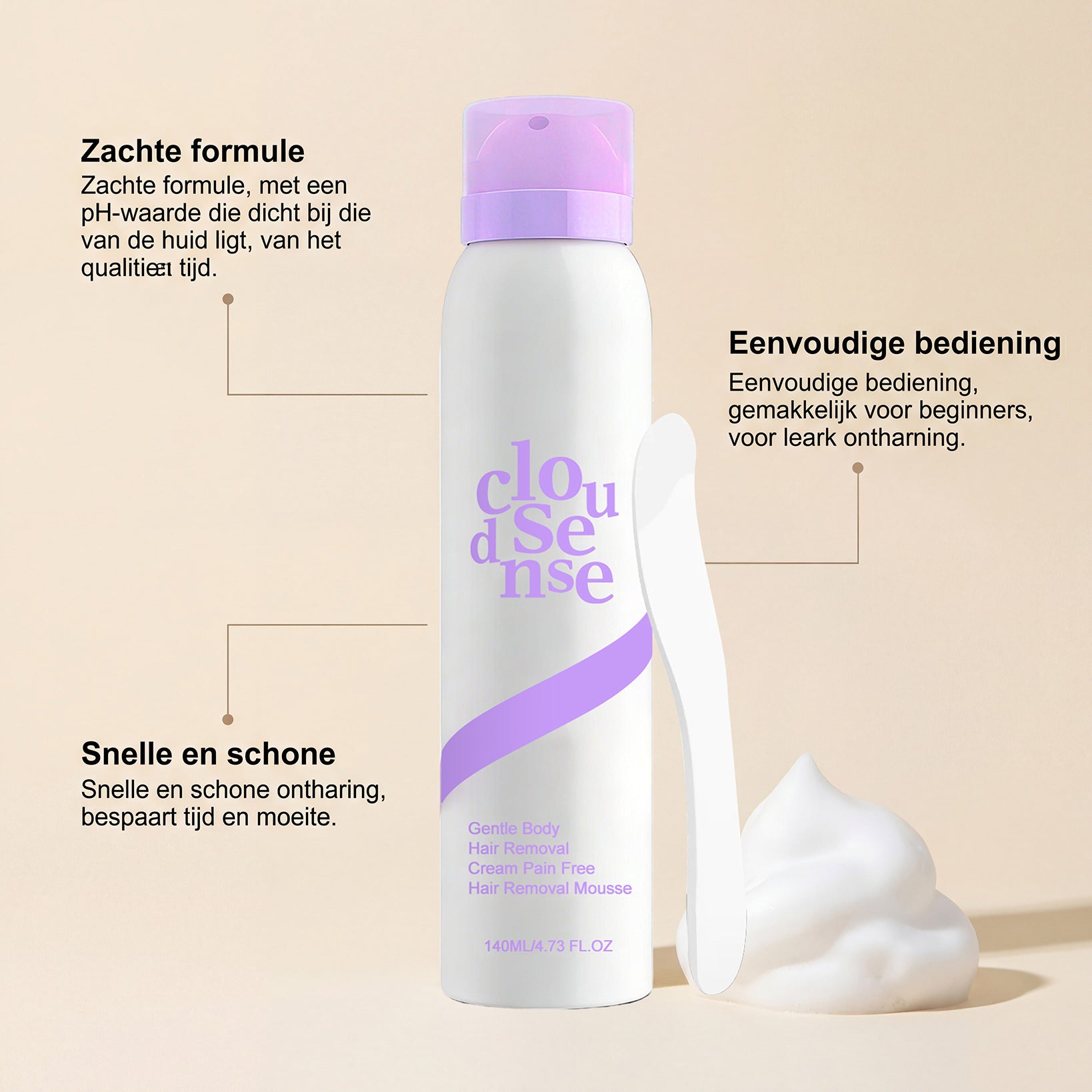 Detailed view of the Select Society Gentle Hair Removal Mousse 140ml bottle, emphasizing its premium design and clear labelin