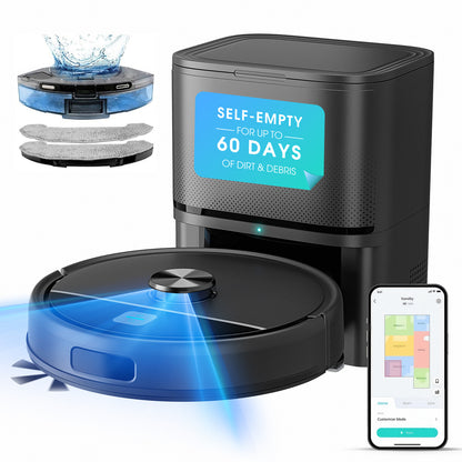 Detail shot of the Select Society Robot Vacuum Cleaner's charging dock, highlighting its automatic return feature and conveni