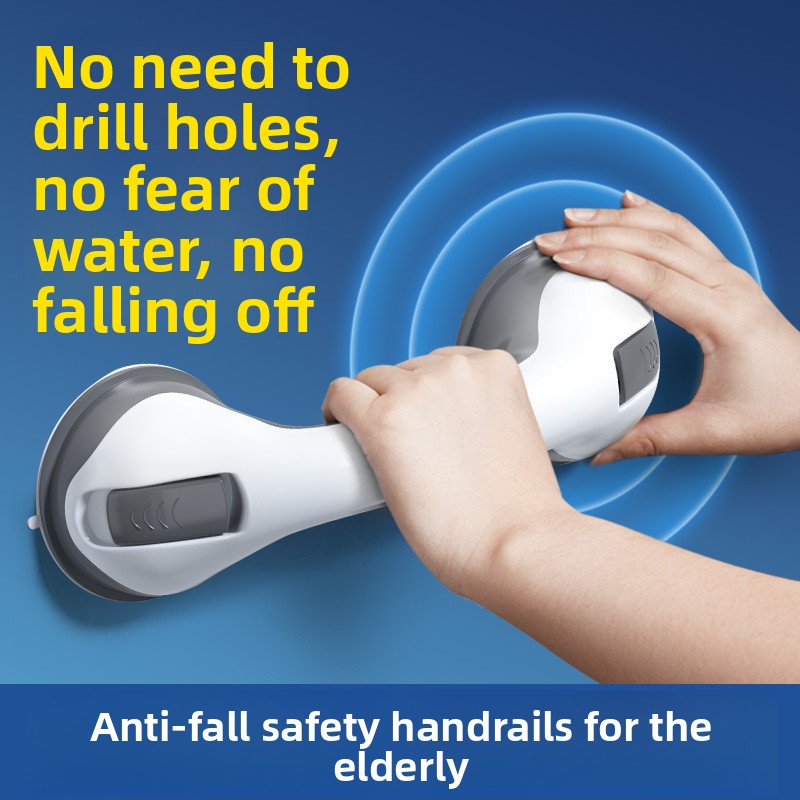 Select Society gray no-drill safety handle, showcasing powerful suction cups for secure installation.