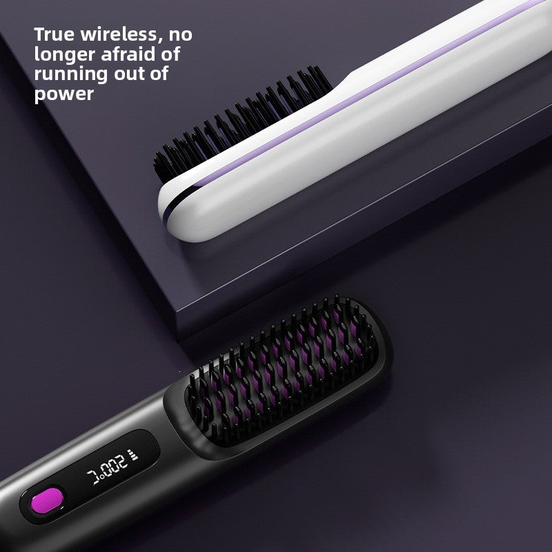 Select Society Wireless Hair Straightening Comb, side view highlighting its compact, portable design for travel.