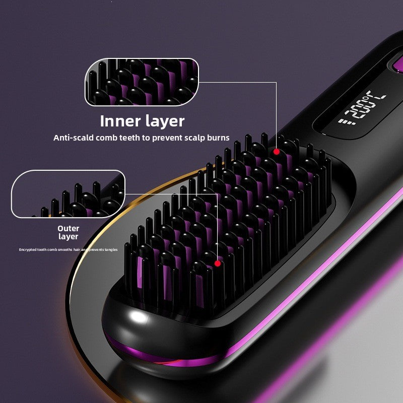 Select Society Wireless Hair Straightening Comb, ergonomic handle and ceramic bristles for smooth hair.