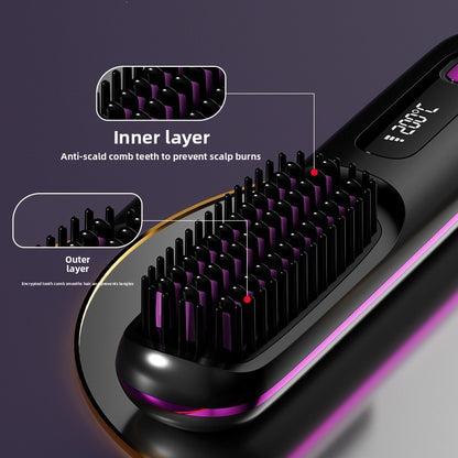 Select Society Wireless Hair Straightening Comb, ergonomic handle and ceramic bristles for smooth hair.