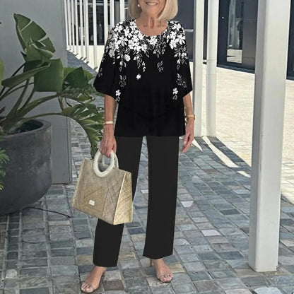Side profile of the Select Society Round-Neck Top, showing the comfortable drape and versatile styling potential.