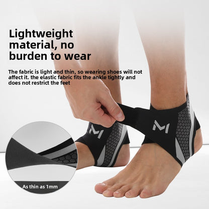 The Select Society Sports Compression Ankle Brace worn on an ankle, demonstrating its secure, supportive fit.