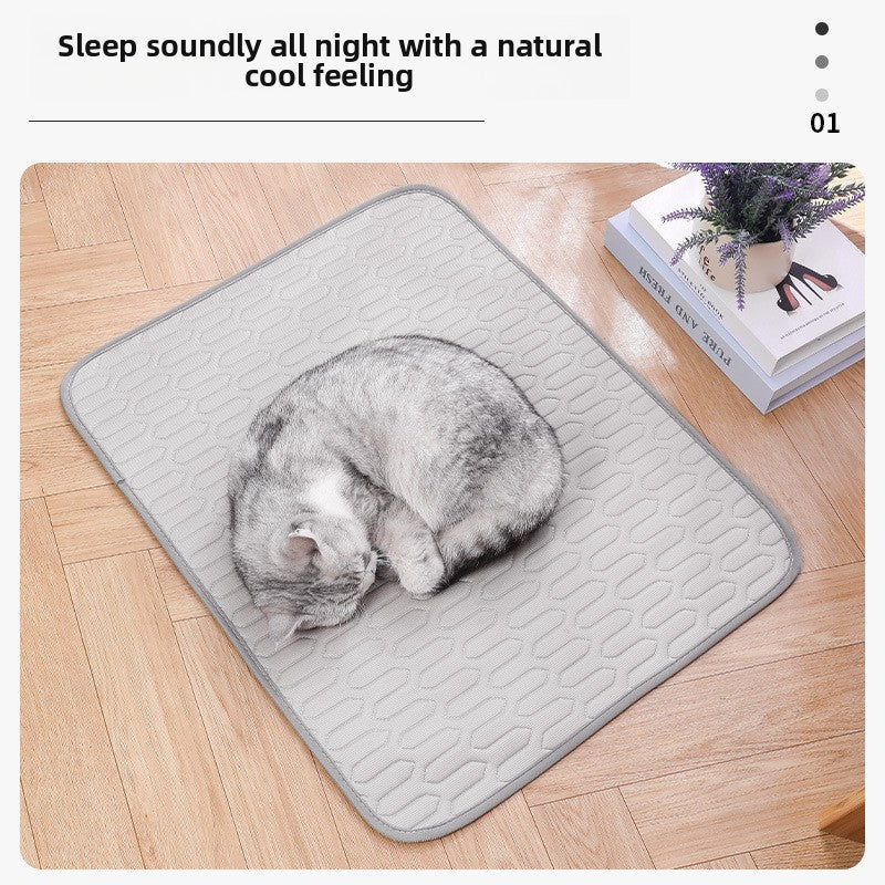 Select Society Pet Ice Silk Cooling Mat with a dog comfortably resting, demonstrating its heat relief.