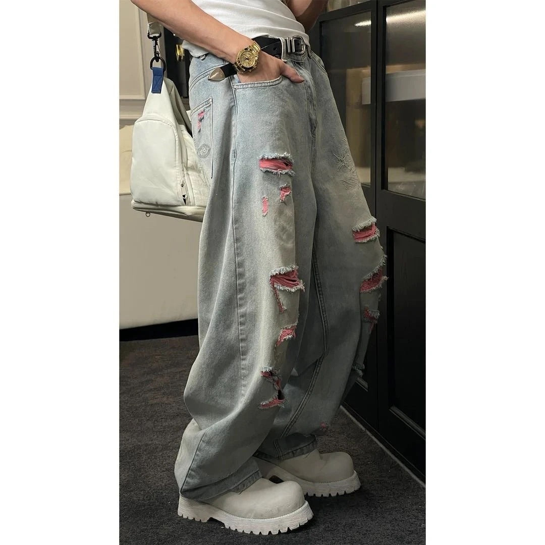 Select Society Dragon Embroidered Blue Jeans worn by a model, demonstrating the comfortable fit and stylish appeal.