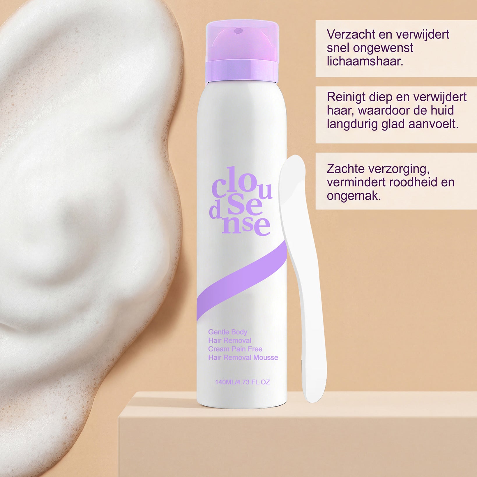 Select Society Gentle Hair Removal Mousse in use, demonstrating its effortless application on skin for effective body care.