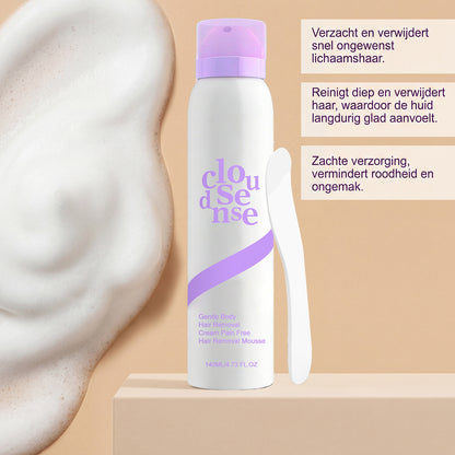 Select Society Gentle Hair Removal Mousse in use, demonstrating its effortless application on skin for effective body care.
