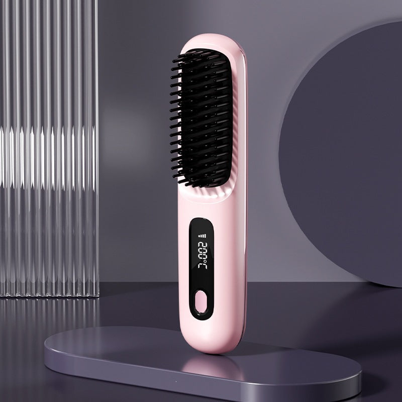 The Select Society Wireless Hair Straightening Comb charging, showcasing its convenient cordless functionality.