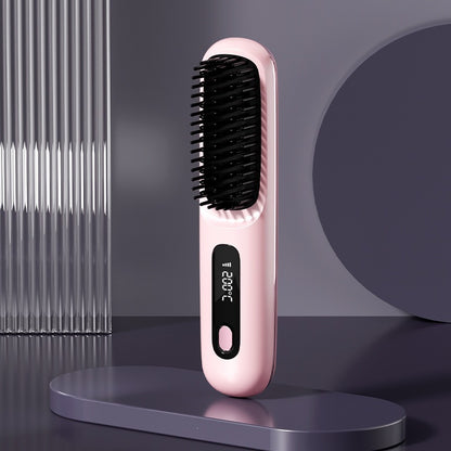 The Select Society Wireless Hair Straightening Comb charging, showcasing its convenient cordless functionality.