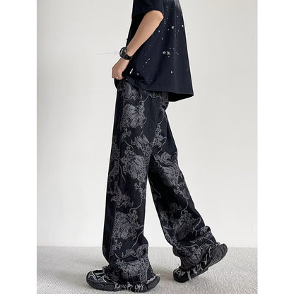 Stylish individual wearing Select Society Dragon Embroidered Black Jeans, demonstrating a modern, comfortable fit.
