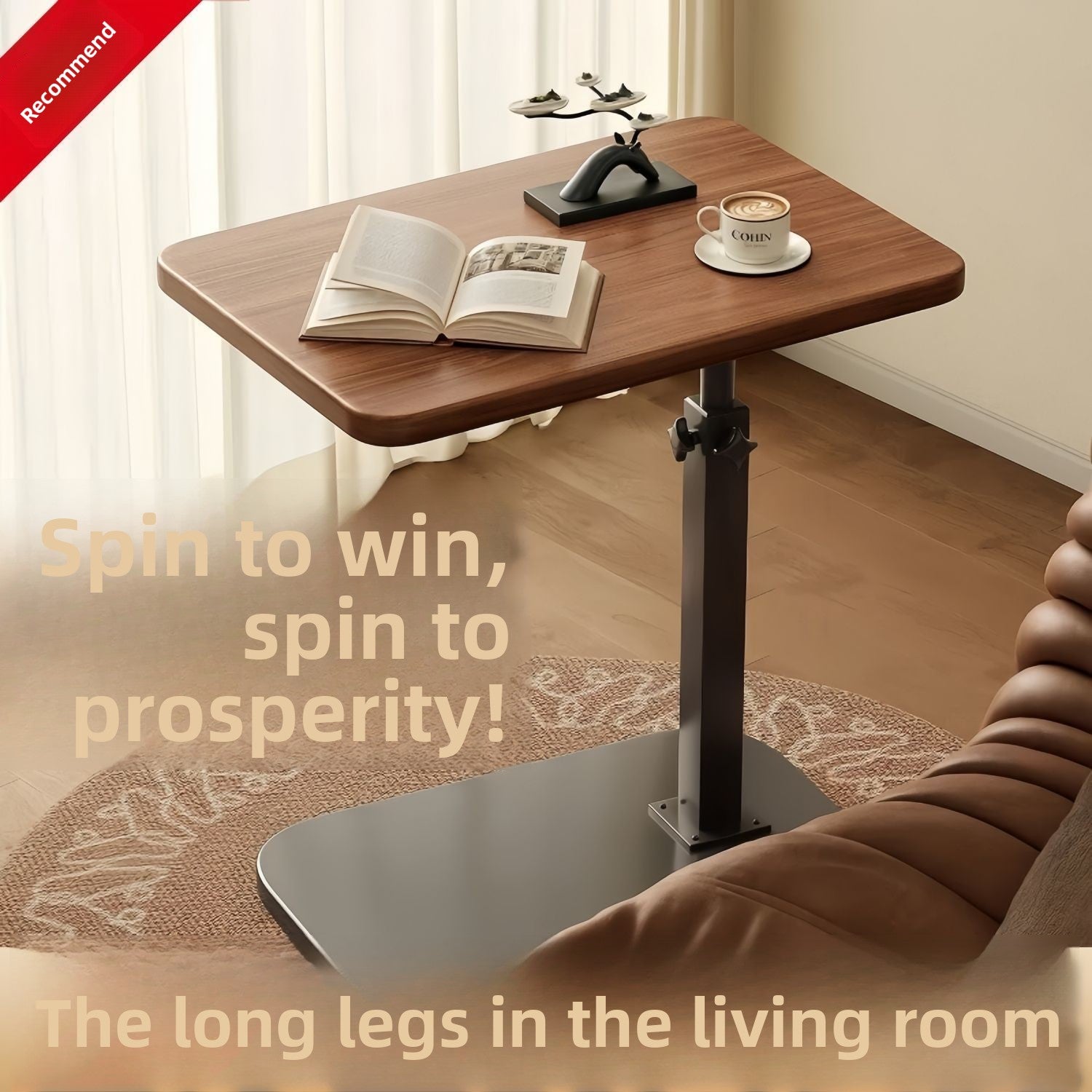Close-up of the Select Society Adjustable Sofa Side Table's smooth tabletop surface and durable metal frame.