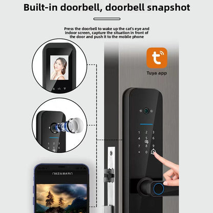 Close-up of the Select Society Smart Door Lock's responsive fingerprint scanner and illuminated keypad.