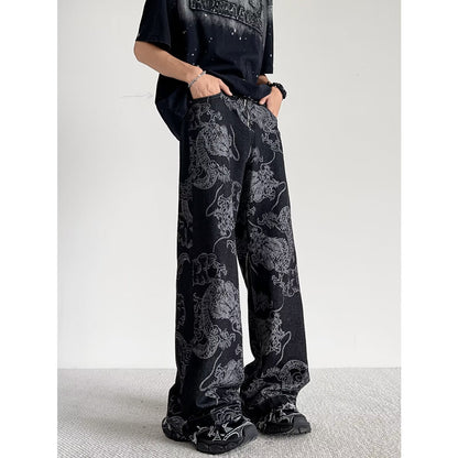 Select Society Dragon Embroidered Black Jeans, presented folded to highlight the premium craftsmanship and design.
