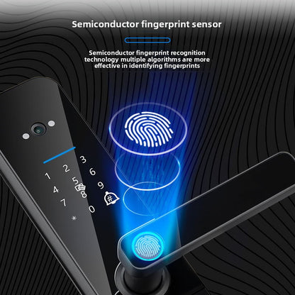 Select Society Smart Fingerprint Door Lock installed on a modern wooden door, demonstrating seamless home integration.