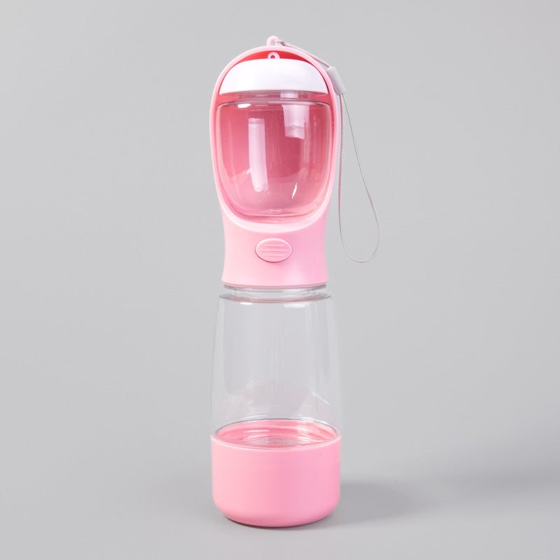 Lifestyle shot: Select Society Portable Pet Water Dispenser attached to a backpack, ready for summer adventures.
