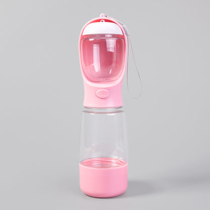 Lifestyle shot: Select Society Portable Pet Water Dispenser attached to a backpack, ready for summer adventures.