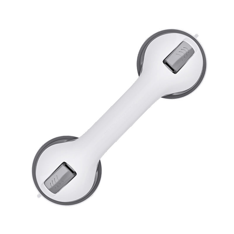 Select Society suction cup handle demonstrating its robust hold on a smooth bathroom tile surface.