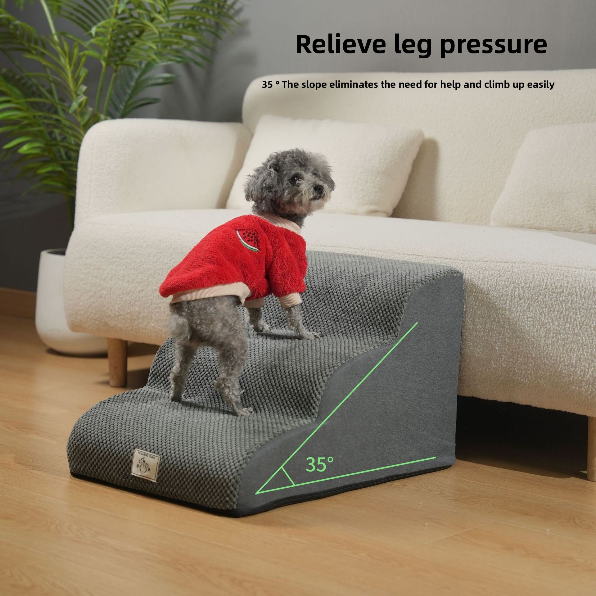 Close-up of the Select Society Pet Stairs' washable fabric cover, highlighting the soft yet robust material texture.