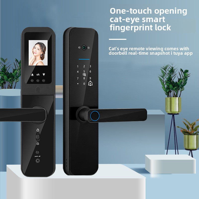 Select Society Smart Fingerprint Door Lock, sleek black finish, showing the ergonomic handle and sensor.