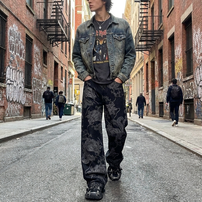 Dragon Embroidered Jeans Black